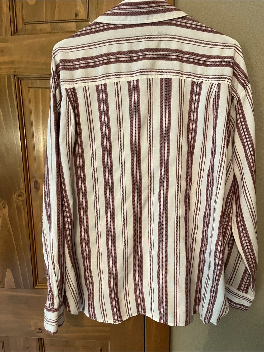 Easel Los Angeles Striped Button-Down Shirt in Cranberry & White - Picture 7 of 7